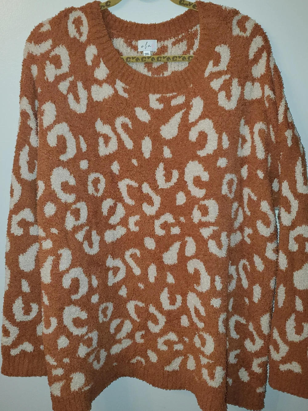 Women's Crewneck Leopard Sweater in Rust and Cream